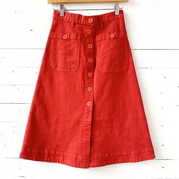 Rachel Antonoff Rosemary Midi Skirt in Blood Orange (FLAWED) - Picture 7 of 8